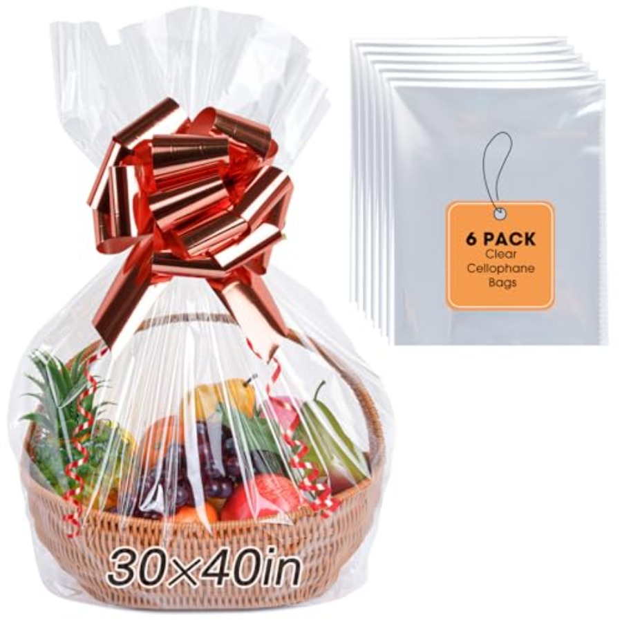 Cellophane Wrap Clear - 6 sztuk bardzo dużych toreb celofanowych,